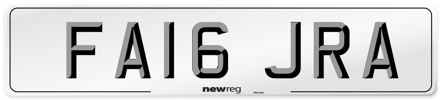 FA16 JRA Number Plate from New Reg